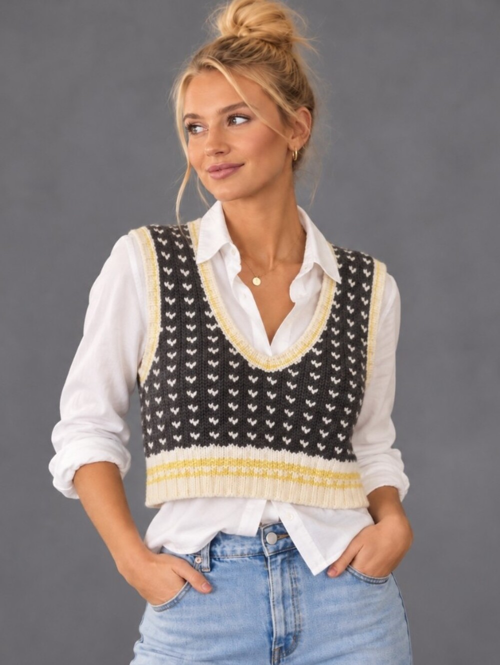 Anthropologie Cartonnier Cropped Sweater Vest Grey Wool Blend Knit NWT Size L